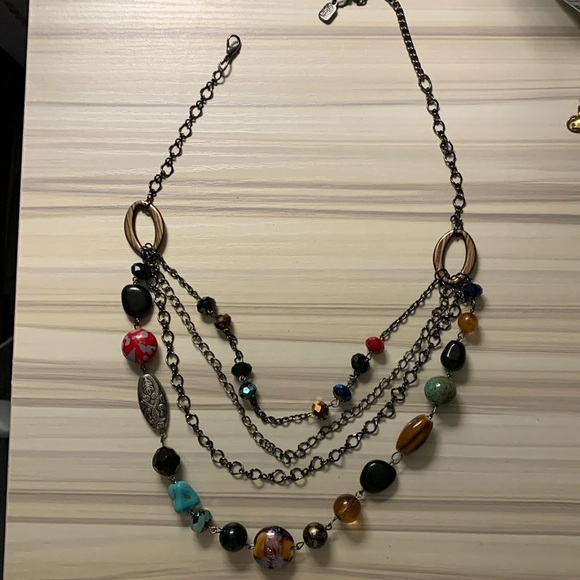 4 tier necklace with chains and beads - Picture 1 of 8